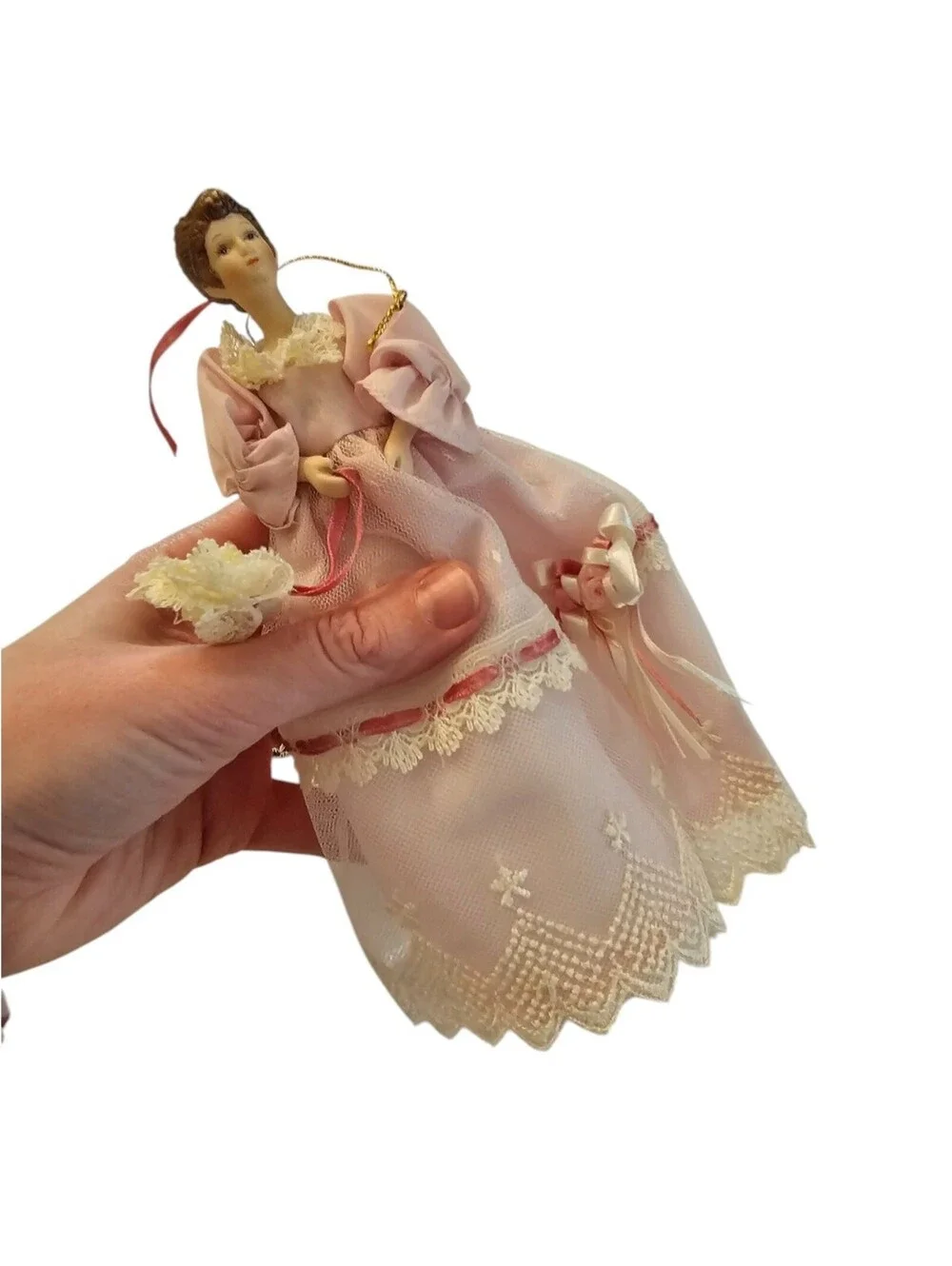 Vintage Christmas Tree Topper Angel Light Pink Porcelain Victorian